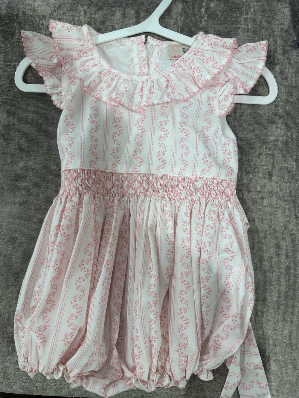 Smockingbird Pink Vine Smocked Bubble - Picture 4 of 5